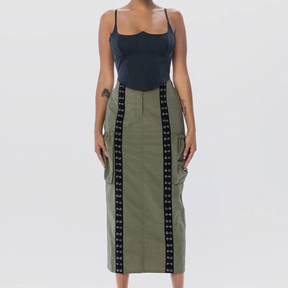 Laced Up Cargo Midi Skirt NWT - Picture 1 of 7
